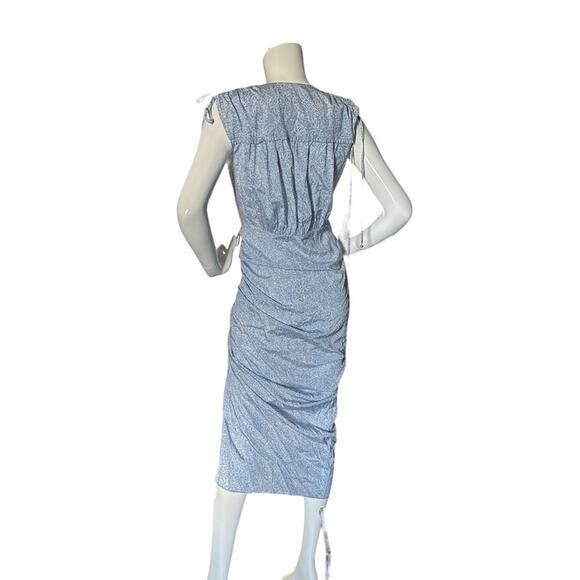VERONICA BEARD Teagan Floral Silk Dress - Ruched MIDI Blue and white Small 4 - Picture 9 of 13